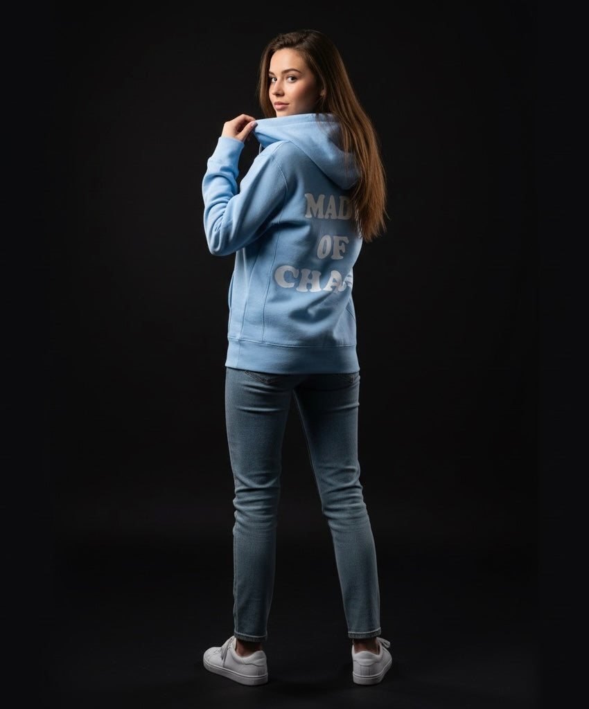 Baby Blue Made of Chaos Hoodie | Statement Streetwear Sweatshirt, Eye-Catching Back Design, Soft & Cozy