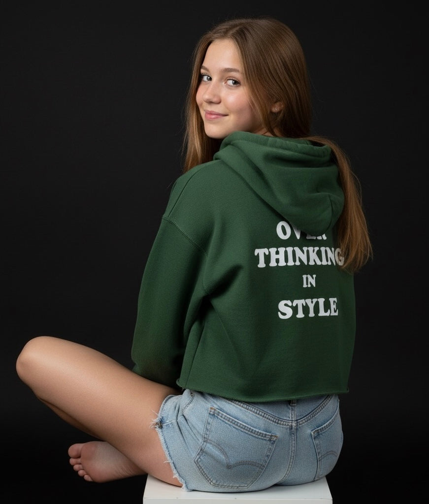 Urban Vibe – Olive Green Overthing In Style Cropped Hoodie