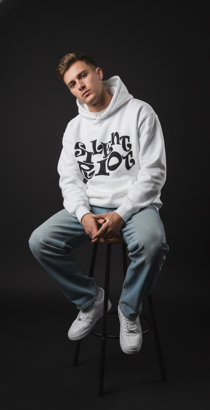 Silent Riot | White Oversized Hoodie