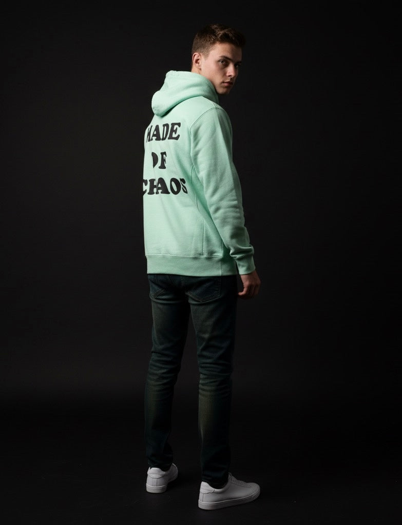 Made of Chaos – Mint Green Hoodie | Bold Streetwear, Eye-Catching Back Print, Trendy Cozy Hoodie for Women & Men