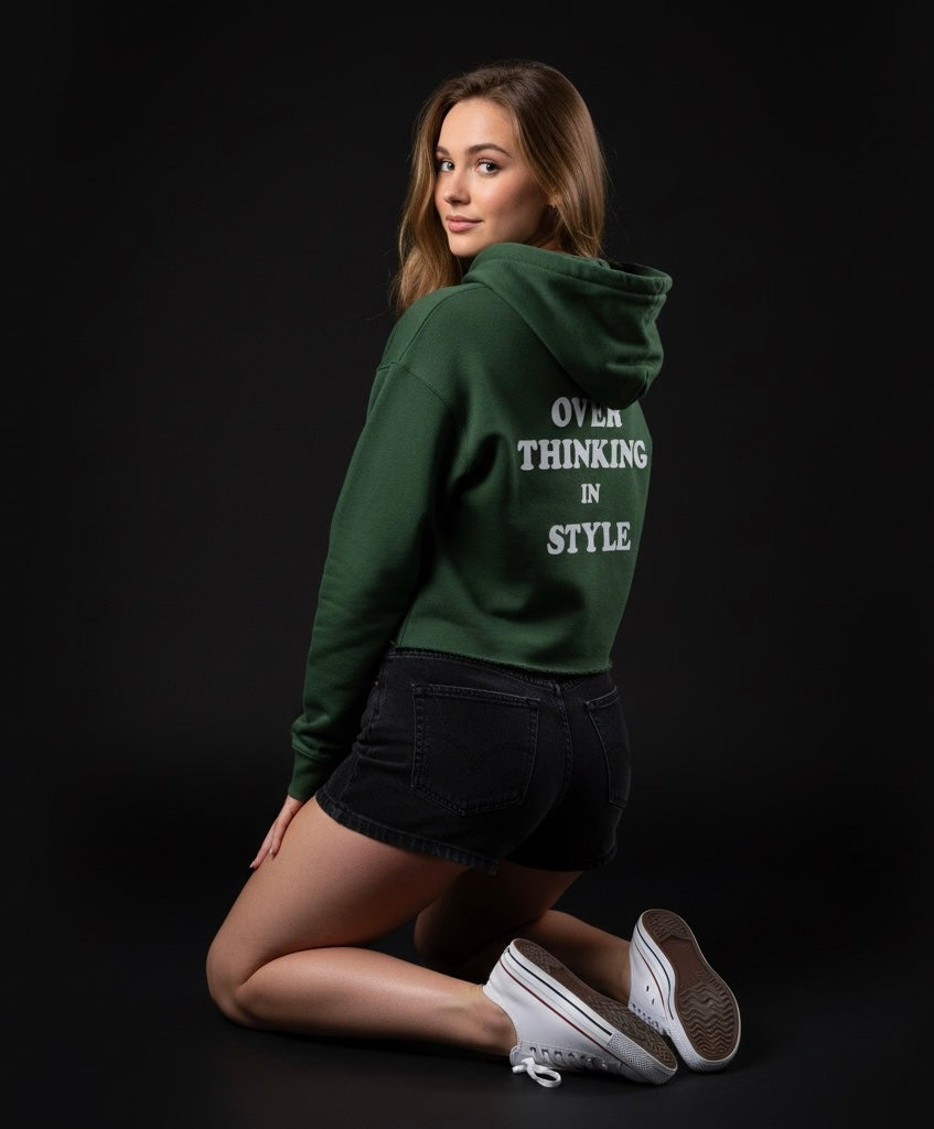 Urban Vibe – Olive Green Overthing In Style Cropped Hoodie