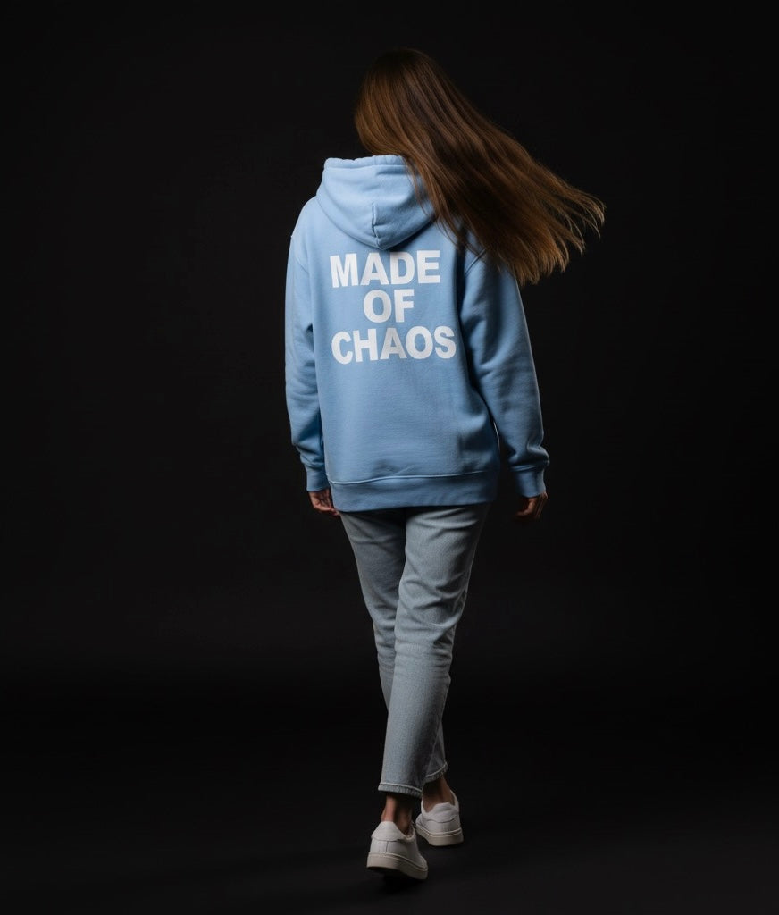 Baby Blue Made of Chaos Hoodie | Statement Streetwear Sweatshirt, Eye-Catching Back Design, Soft & Cozy