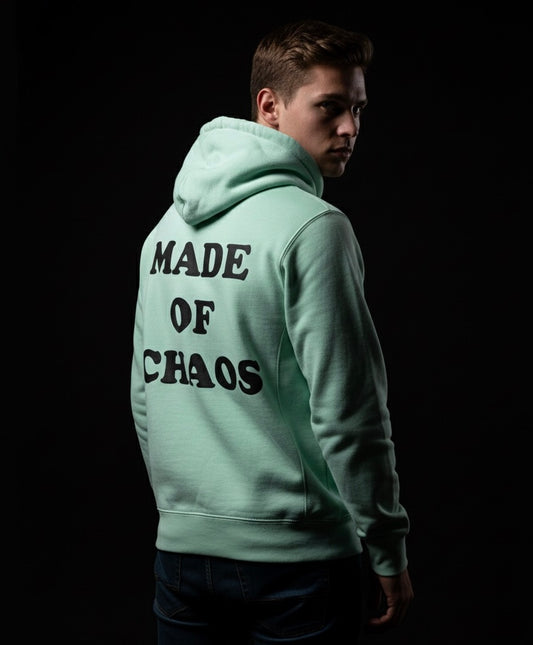 Made of Chaos – Mint Green Hoodie | Bold Streetwear, Eye-Catching Back Print, Trendy Cozy Hoodie for Women & Men