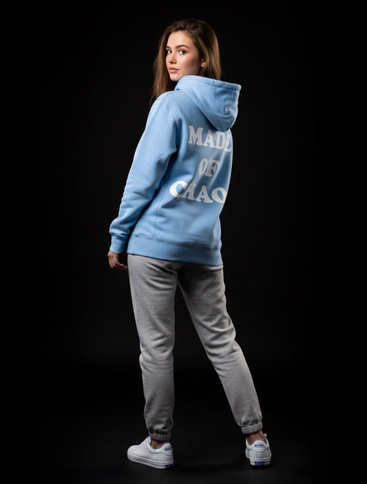Baby Blue Made of Chaos Hoodie | Statement Streetwear Sweatshirt, Eye-Catching Back Design, Soft & Cozy