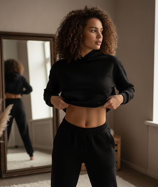 Midnight Edge – Black Cropped Hoodie
